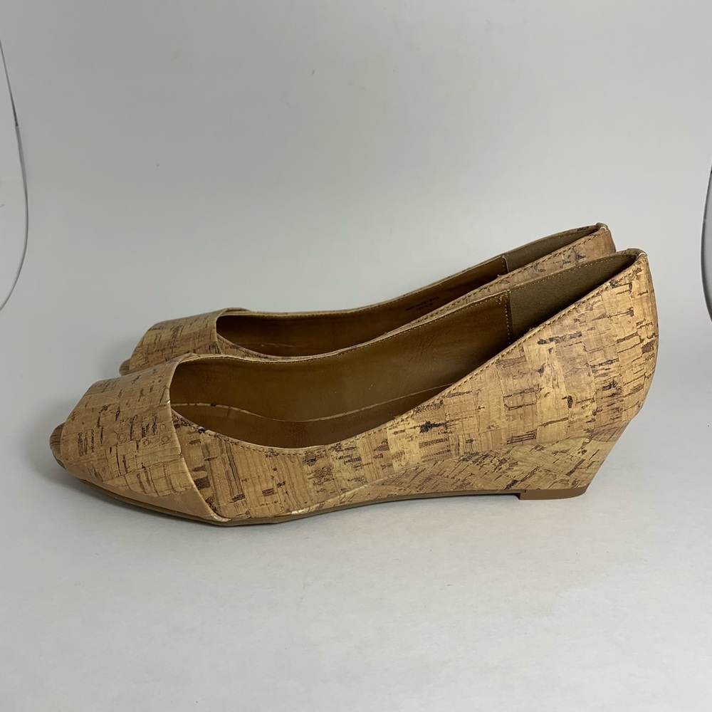 New York Transit Natural Cork peep toe wedges